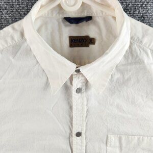 Kenzo Homme Men White Long Sleeve Snap Up Shirt XL Woven Pocket Cotton Designer